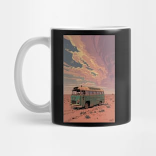 A broken down bus in the desert Mug